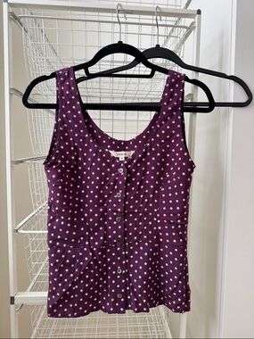 Purple Polka Dot Button-Front Tank Top